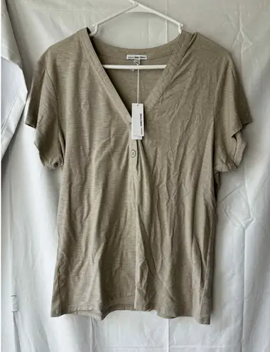 James Perse V Neck Cotton Blend Henley Light Tan Siez 4