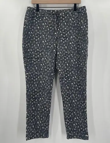 Nic+Zoe Pants Size 12 Cropped Navy Ikat Print Cropped Trousers Cotton Stretch