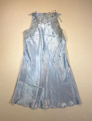 Light Blue Satin Lace Trim Babydoll Slip Dress Nightgown M/M Size M