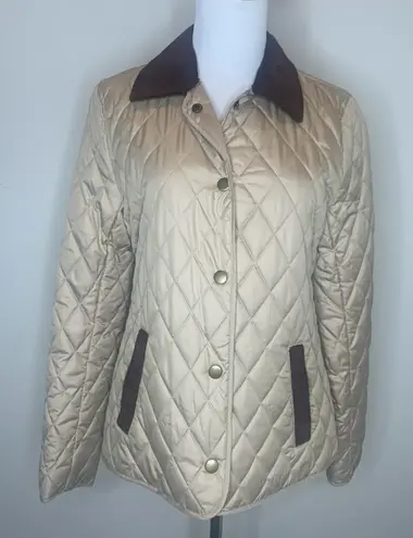 Karen Scott Tan Quilted Jacket Brown Corduroy Collar Sz Small Town & Country Preppy