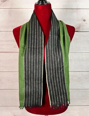 Prada  Unisex Scarf Striped Green Black Neck Wrap Shawl 100% Cashmere Fringed