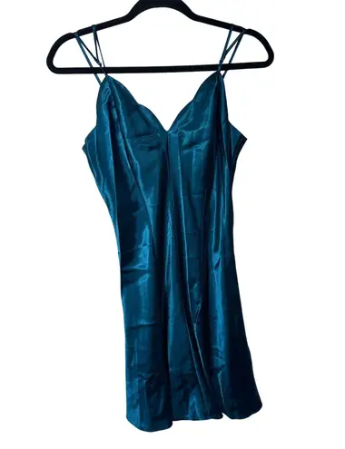 Frederick's of Hollywood Teal Satin Mini Slip Dress Lingerie SZ S New Years