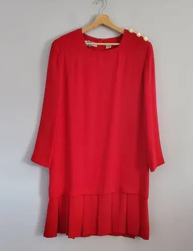 Ms Chaus Vintage Red Long Sleeve Pleated Sheath Midi Dress 14
