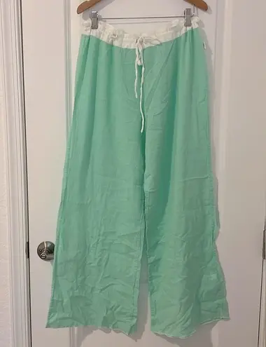 Tori Richard Honolulu Resort Wear Cover Up Lightweight Cotton Wide Leg Pants Green Size L