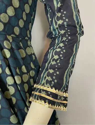 Idaho Clothing Indian Dress Maxi Scarf Set Dots Stripe Medium Cut Out Green Gold