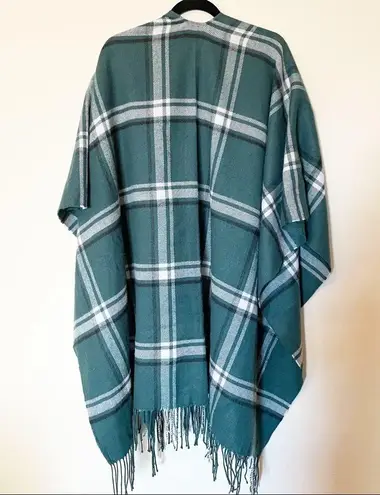 Lane Bryant Green Plaid Fringe Flannel Wrap Poncho