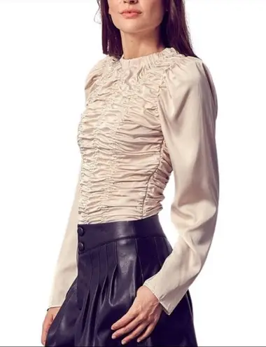 NWT DO+BE Silk Ruched Bodice Blouse in Satin Champagne / Blush Pink