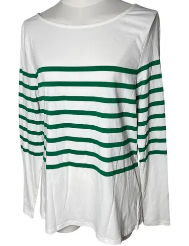 Boden NWT Long Sleeve Breton Stripe Top White Green Cotton US 8 UK 12