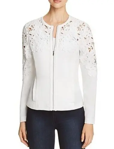 Neiman Marcus  Women’s White Crochet Zip-Front Blazer Jacket Size M