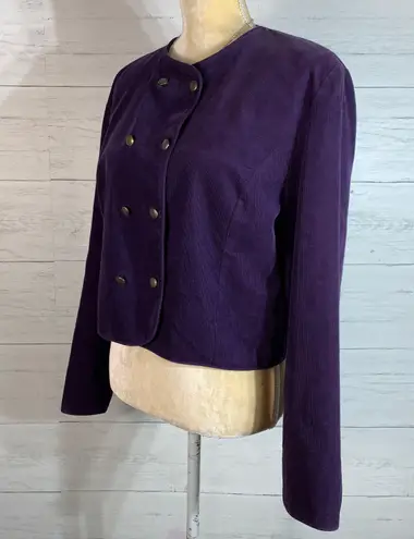 Laura Ashley Vintage purple Corduroy Double Breasted Cropped Jacket, Sz 14