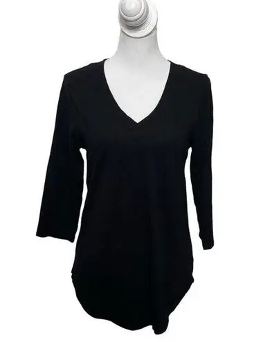 Pact Relaxed Slub Shirt Organic Cotton Top 3/4 Sleeves Black Womens Size S
