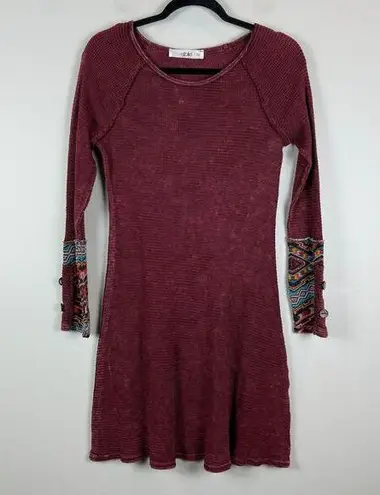 Able Sweater Dress Women's Small Burgundy Texture Knit Geometric Button Cuffs Red