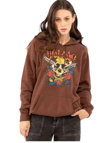 Volcom Women’s  Truly Stoked Oversized Hoodie brown skull & roses sz medium