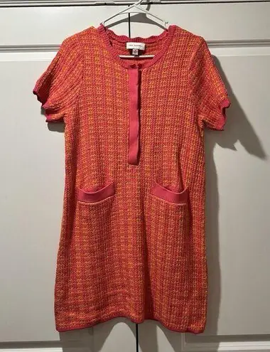 Free Assembly Sweater Dress Women's S Pink Orange Short Sleeve Woven V