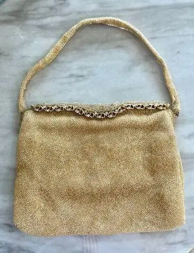 Le Goût du Jour Gold Beaded Swirl Rhinestone Filigree 50s Wrist Bag