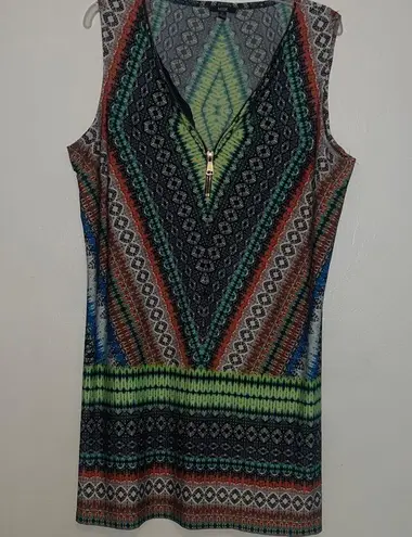 MSK XL Multicolor Sleeveless Geometric Pattern Dress Green