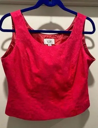 Le Suit VTG 80s Petite Fuchsia Pink Floral Jacquard Sleeveless Crop Top Blouse