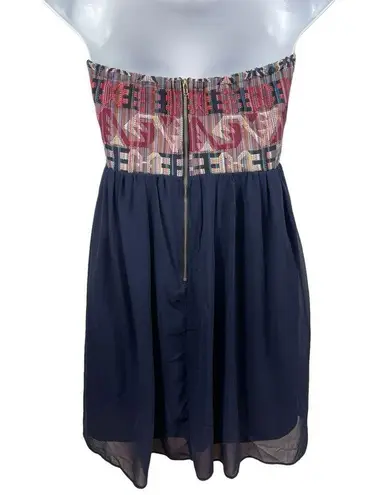 YA Los Angeles Strapless Aztec Print Tapestry Top Silk Blend Lined Bottom Dress L