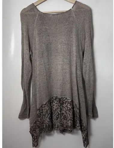 Tempo Paris Temp Paris Sweater Asymmetric Tunic Lace Brown Boho Lagen Witchy Artsy Fairy L