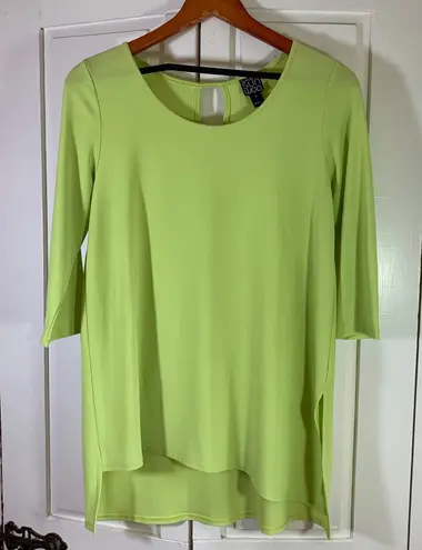Clara Sun Woo Lime Green Tunic Small Made USA Stretch Asymmetric Hem Chartreuse Yellow