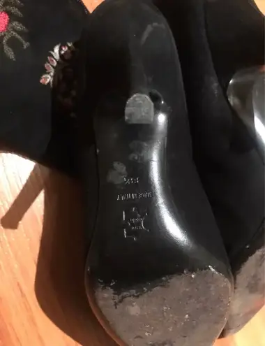 Oscar de la Renta Floral Print Suede Knee High Boots