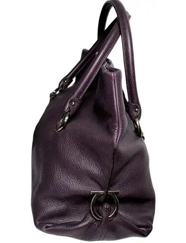 Salvatore Ferragamo  Rich Eggplant Purple Leather Tote Foldover Handbag Satchel