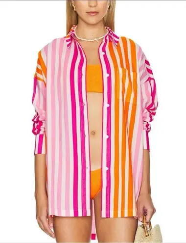 Beach Riot Revolve Alexa Striped Shirt in Pink & Orange Sunset Stripe