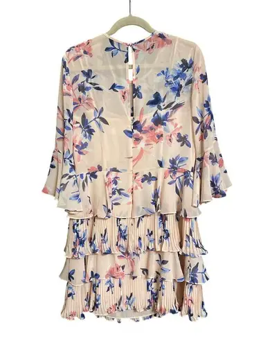 Eliza J WO SIZE 12 SOFT FLOWY RUFFLED PLEATED DRESS PASTEL FLORAL PRINT EUC