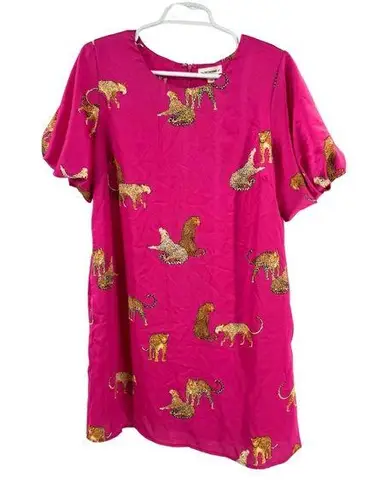 eesome Pink fuschia Mini Dress leopards cheetah Vibrant short balloon sleeve