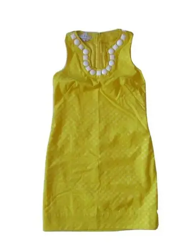 Maggy London NWT Banana Yellow Mod Jacquard Bead Embellished Neck Shift Dress 2