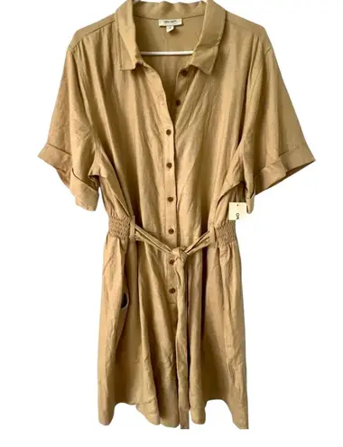 Womens XL Romper Linen Shorts Jumpsuit Classic Resort Elegant Preppy Boho Casual Tan
