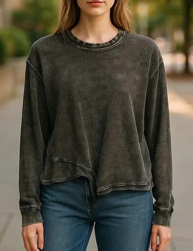 Splendid  Sweater Womens XS Acid Wash‎ Grunge Y2K Whimsigoth Asymmetrical Black - Image 1