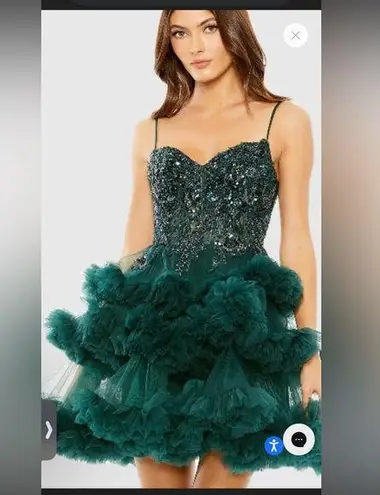 Mac Duggal Green Thin Strap Beaded Bodice Tiered Tulle Dress