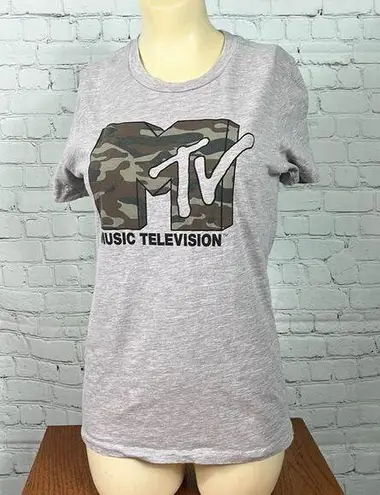 MTV Shirt womens Large 19x24 logo Music Camouflage Logo Gray shirt Gray