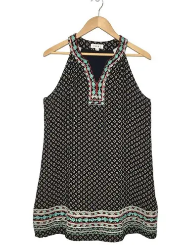 THML Faye Boho A Line Embroidered Halter V Neck Geometric Dress Navy L
