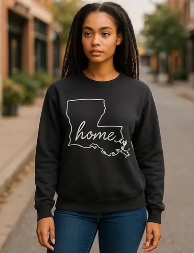 Home Free Womens Sweatshirt Size Small 4 6 Louisiana Outline Black Fleece NEW