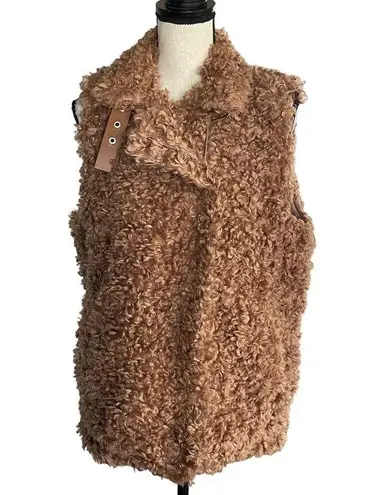 INC X-Large Faux Fur Vest Full-Zip Sleeveless Lined Pocket Collared Clay Tan New