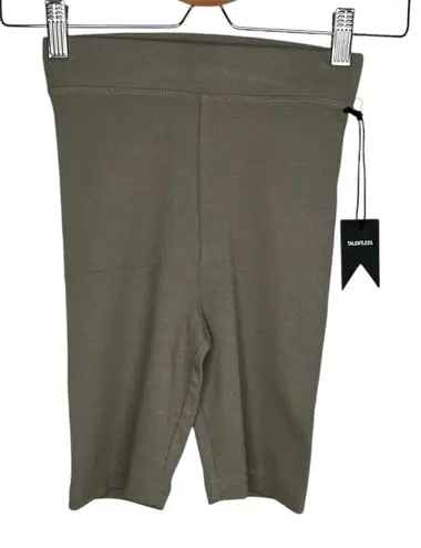 Talentless Womens Ribbed Knit Olive Green Active Biker Shorts XS