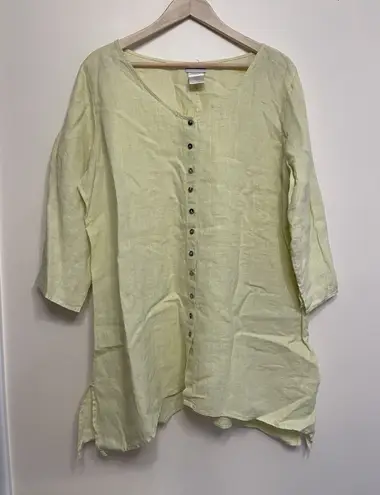 Soft Surroundings Vtg 100% Linen Tunic Women Size XL Pale Yellow Top USA Made