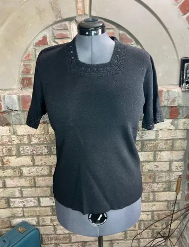Sag Harbor sweater short sleeve lace black square neck