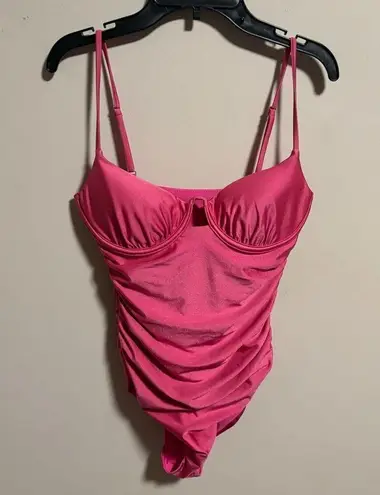 JONATHAN SIMKHAI Satin Ruched Cup Underwire Dragon Fruit Swimsuit