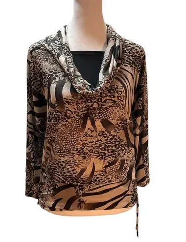 Isabella Rodriguez Tan Brown & Black Animal Print 3/4 Sleeve Ruched Sides Blouse