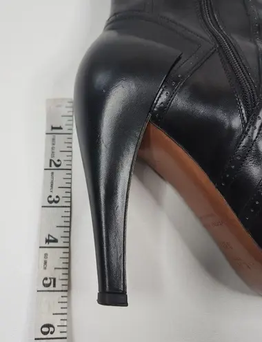 Alaïa Black High Rise Ankle Boots Perforated Trim Leather Size 38.5 Boho Cowboy