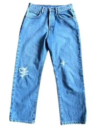 Carmar Capri Jeans Size 30 Distressed Oversized Straight Leg High Rise Light Blue