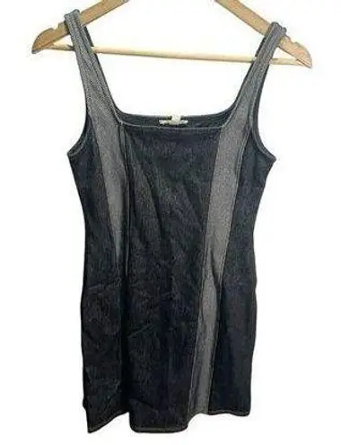 Moa Moa Women's Small Blue Denim Striped Mini Dress Sleeveless Stretch