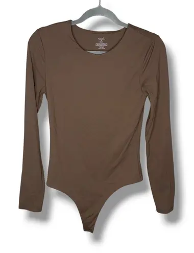 Nuuds Womens Long Sleeve Thong Bodysuit Brown Size Medium