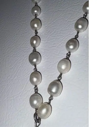 Fresh Water Pearl & Aqua Tear Drop Crystal Statement Necklace Glamorous Jewelry Silver