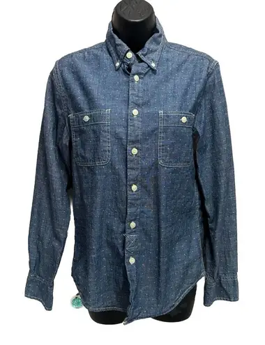 Arizona Jeans Arizona Jean Co Blue/White Dots Button Up Long Sleeve Shirt Size Small Cotton