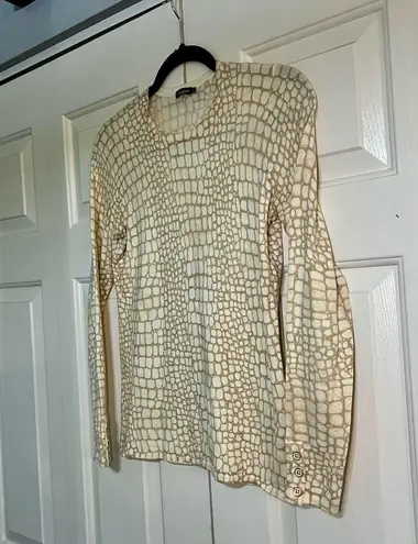 J. McLaughlin Lenny Crocidilla Crocodile Animal Print Sweater Size Small Cream