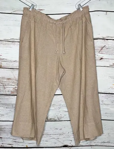 Zac & Rachel NWT Size 3X Nomad Beige Linen Blend Pull On Crop Pants Tan